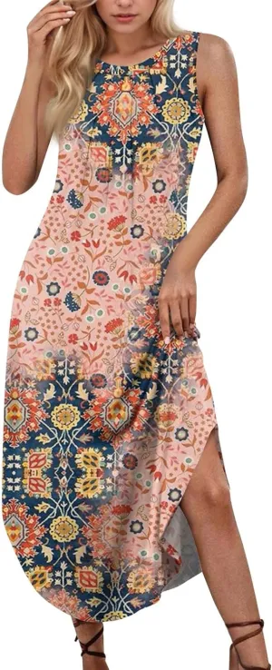 Fitness Summer Trendy Sundress for Women Oversized Sleeveless O-Neck Print Dress Lady Cosy Baggys Dresses