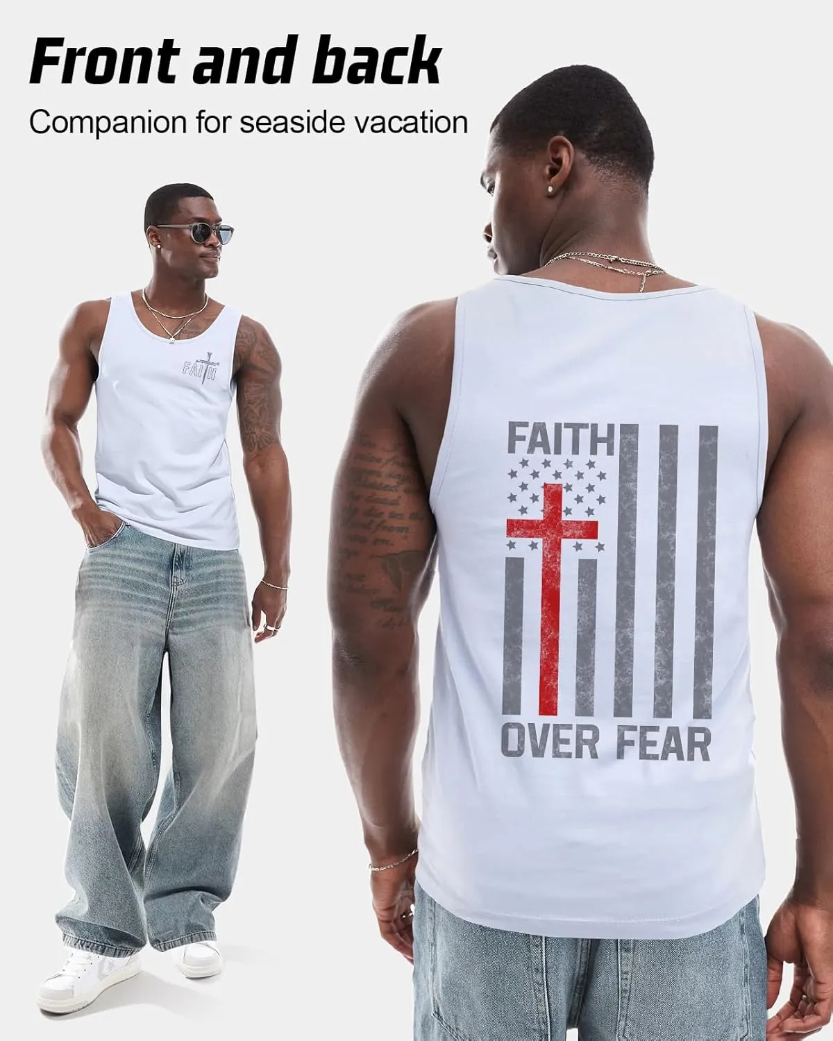 Flafens Tank Tops Men Summer - Sleeveless Shirts Workout Gym Cotton Tank Shirts Graphic Loose Fit Running Sports Casual