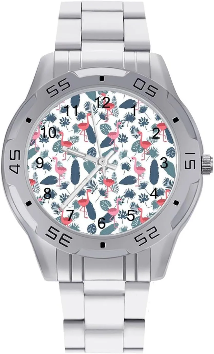Flamingos Stainless Steel Metal Strap Simple Business Watches for Men Easy Reader Work Casual Watch