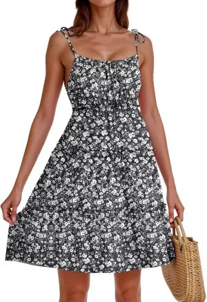 Floral Mini Dresses for Women Tiered Ruffle Spaghetti Strap Short Skater Dress 2025 Summer Flowy Boho Beach Sundress