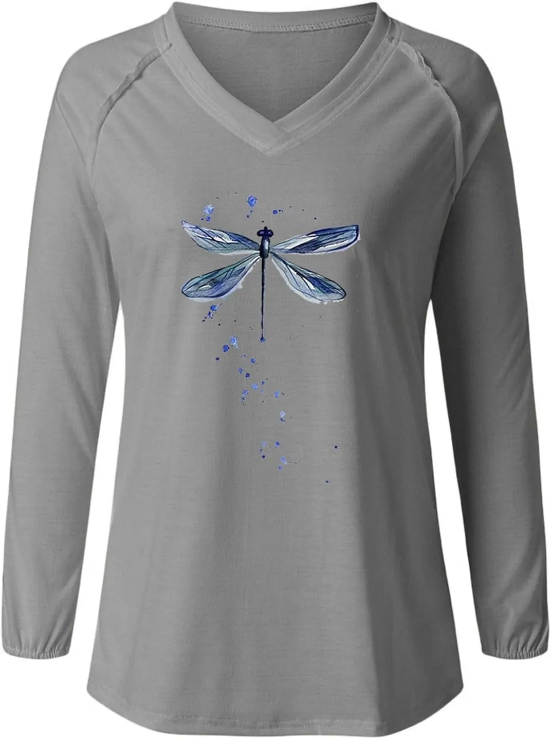Flowers Graphic Long Sleeve V Neck Tees Shirts for Women Casual Loose Fitted Tshirts Boho Wildflower Trendy Tops