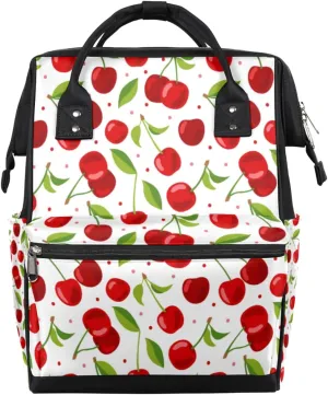 Fruit Cherry Pattern Diaper Bag Tote Large Capacity Waterproof with Adjustable Shoulder Strap and Pram Straps Mommy Bag for Hospital Beach Weekender Travel