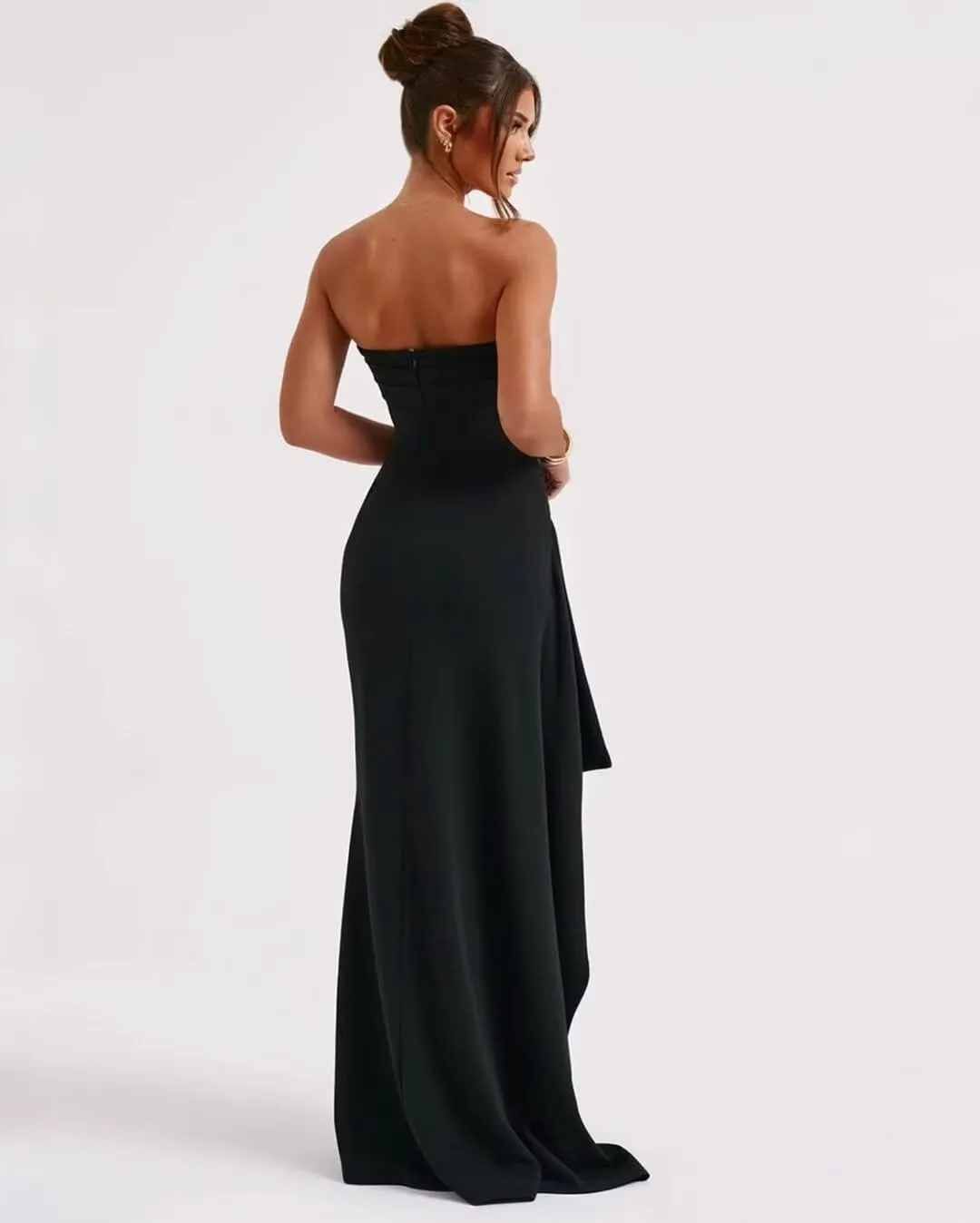 GATMAHE Strapless Chiffon Prom Dresses for Women 2025 Ruched Mermaid Corset Formal Evening Dress with Slit