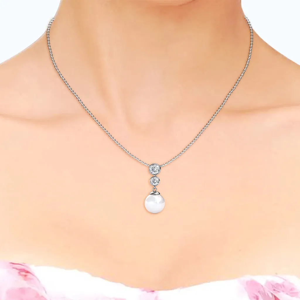 Genevieve Sweet Pearl 18k White Gold Plated Pendant Necklace with Swarovski Crystals