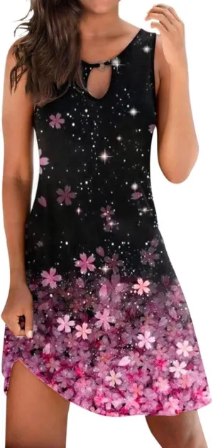 Gesaofa Sun Dresses for Women 2024, Hollow Out O-Neck Sleeveless Dresses Casual Boho Summer Dresses A Line Beach Dresses