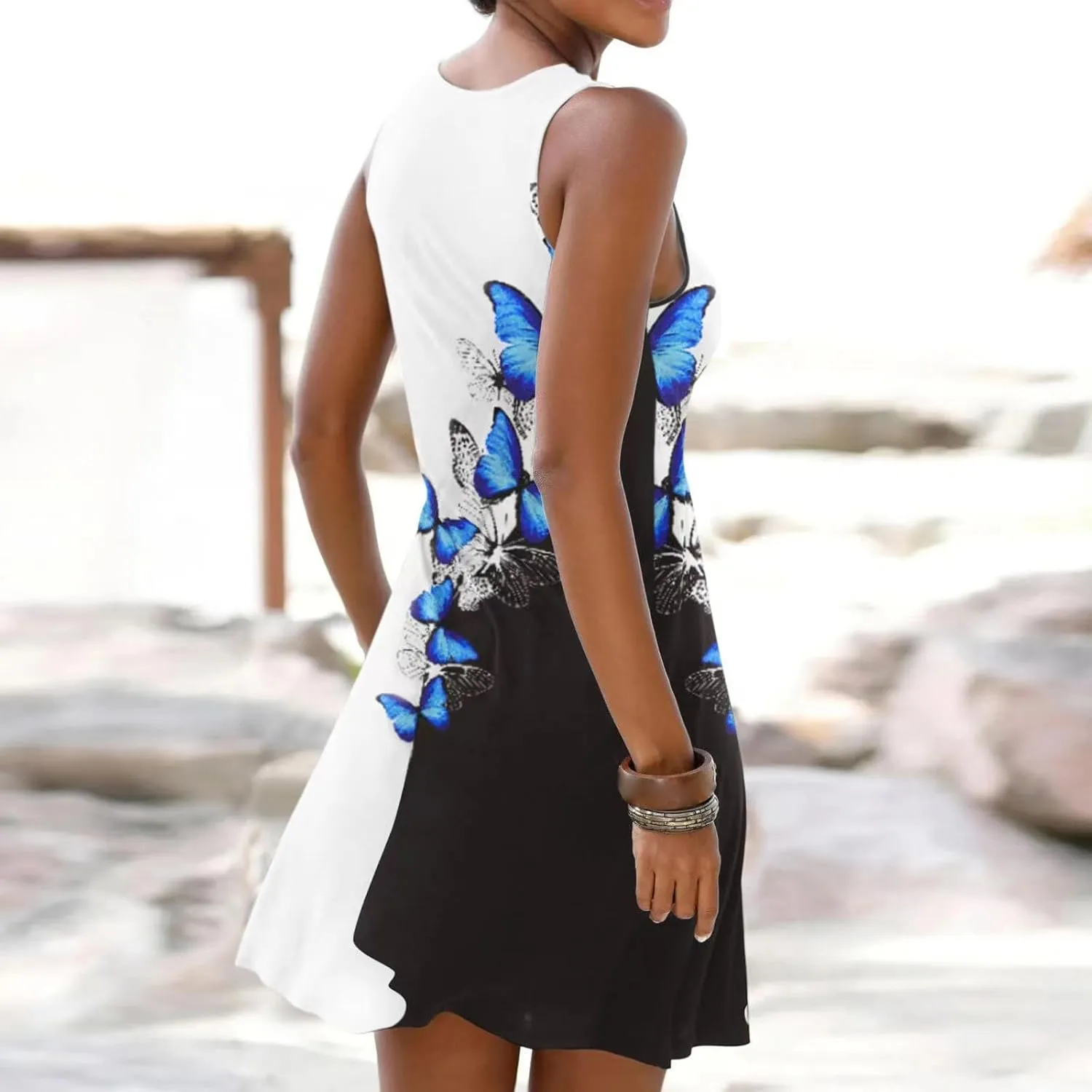 Gesaofa Sun Dresses for Women 2024, Hollow Out O-Neck Sleeveless Dresses Casual Boho Summer Dresses A Line Beach Dresses