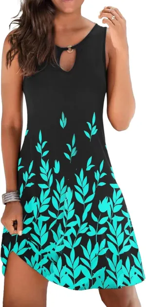 Gesaofa Sun Dresses for Women 2024, Hollow Out O-Neck Sleeveless Dresses Casual Boho Summer Dresses A Line Beach Dresses