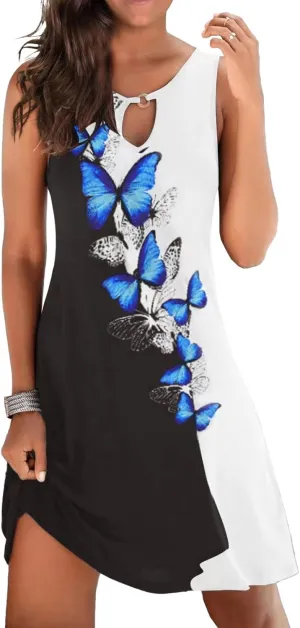 Gesaofa Sun Dresses for Women 2024, Hollow Out O-Neck Sleeveless Dresses Casual Boho Summer Dresses A Line Beach Dresses