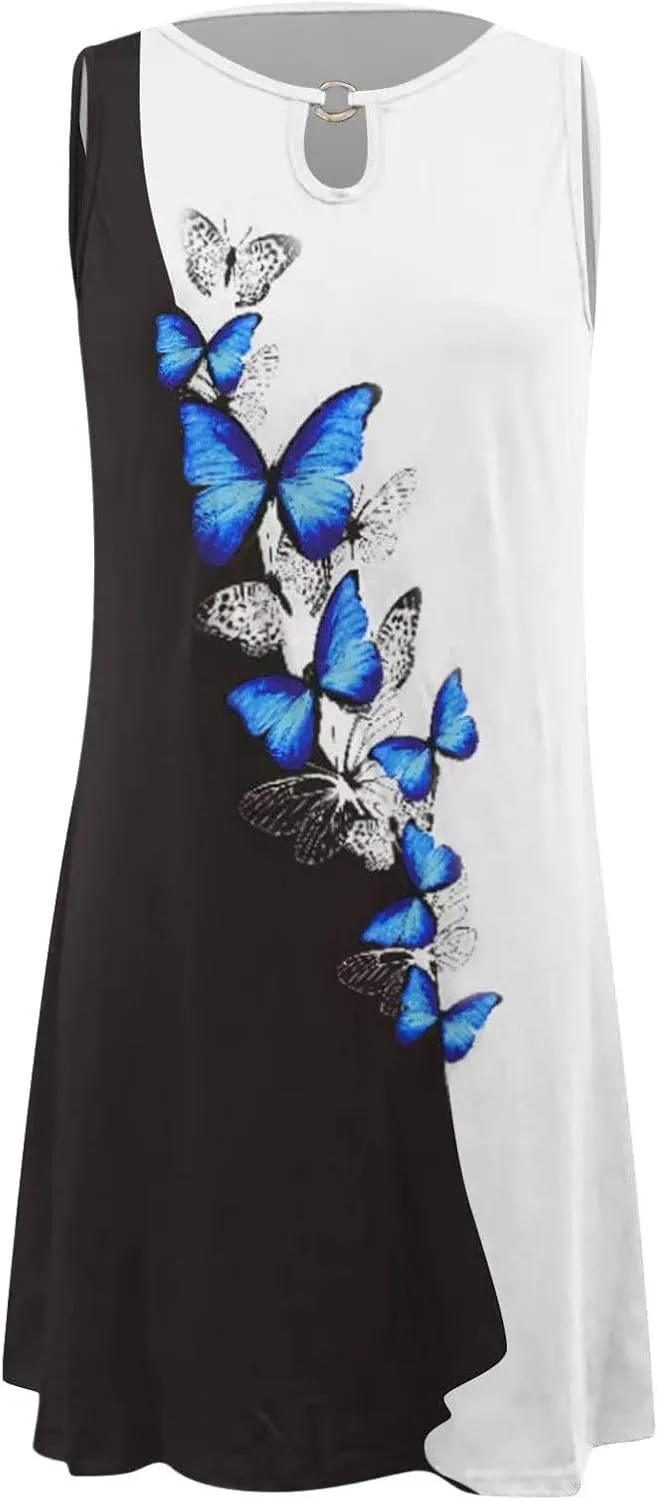 Gesaofa Sun Dresses for Women 2024, Hollow Out O-Neck Sleeveless Dresses Casual Boho Summer Dresses A Line Beach Dresses