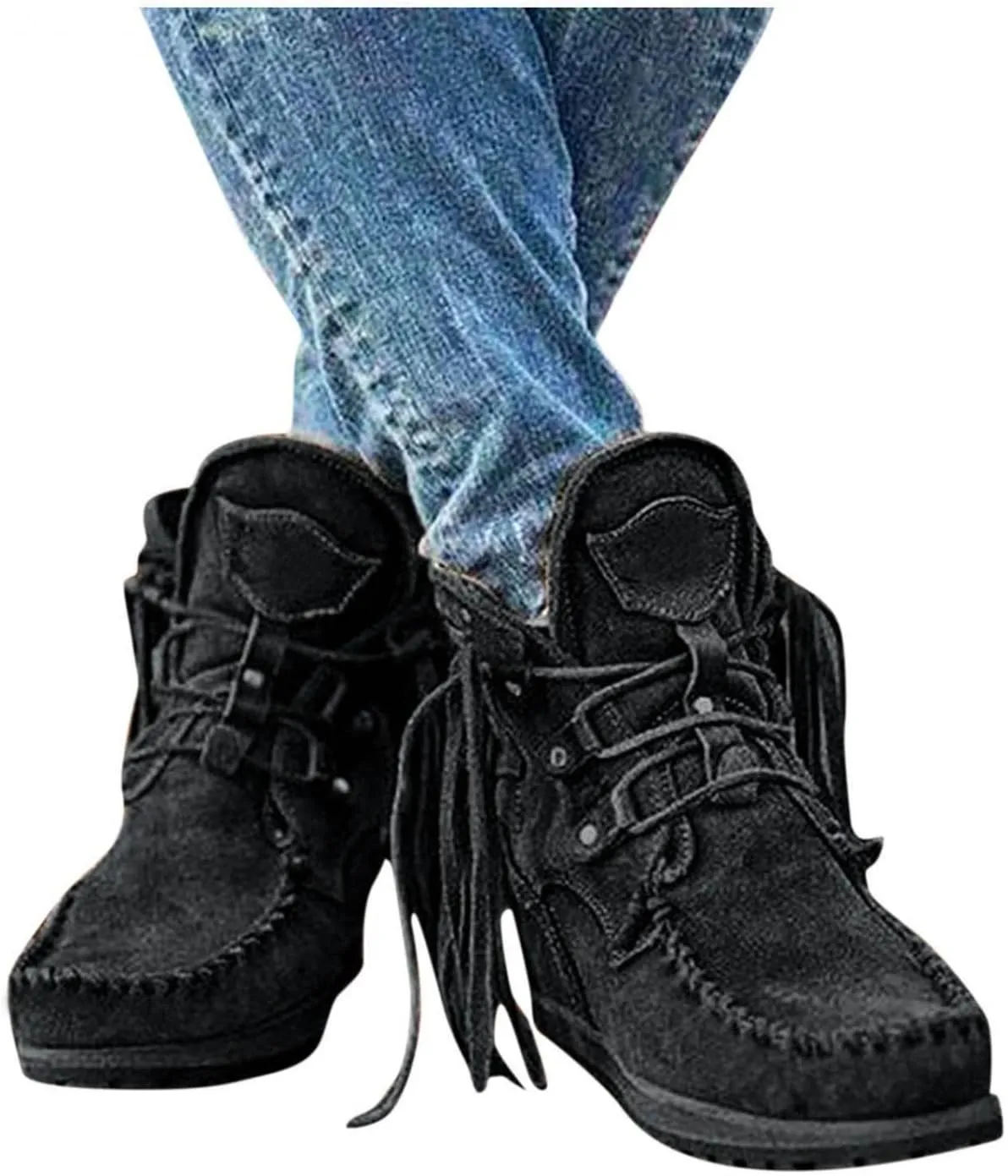 Gibobby Boots for Women Low Heel V-Cut Flat Ankle Boots Comfort Combat Boots Fall Winter Booties Shoes