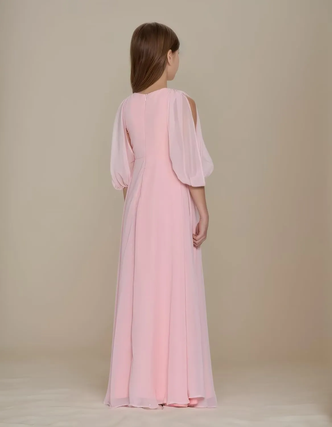 Girls V Neck Junior Bridesmaid Dress for Wedding Chiffon Flower Girl Wedding Party Dresses for Teen