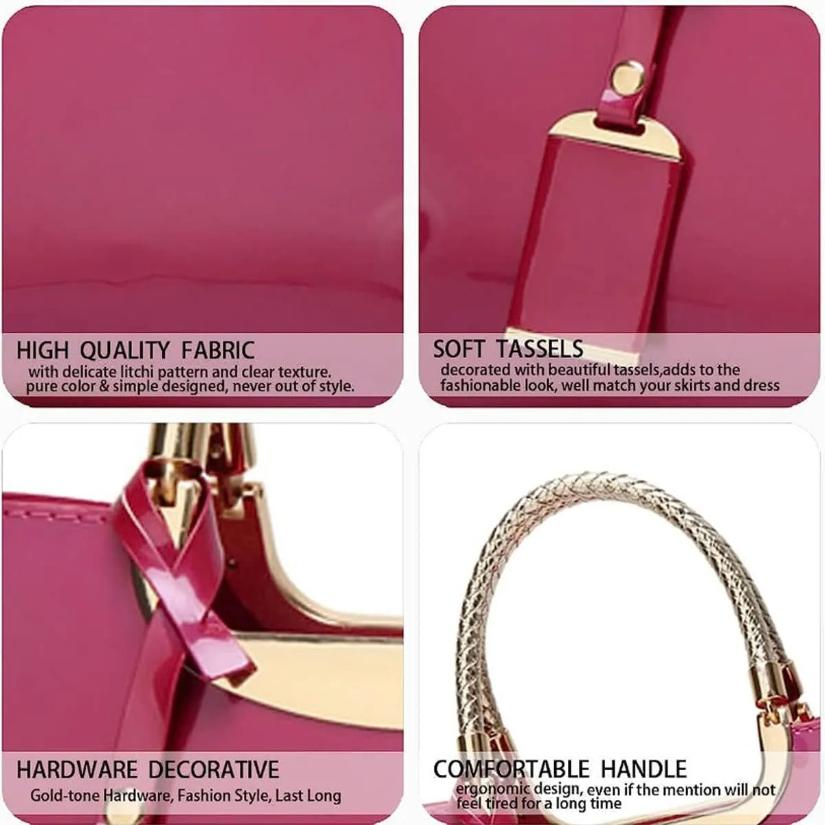 Glossy Women Handbag Faux Patent Leather Top-Handle Bag Structured Shoulder Bag Tote Evening Purse Party Satchel