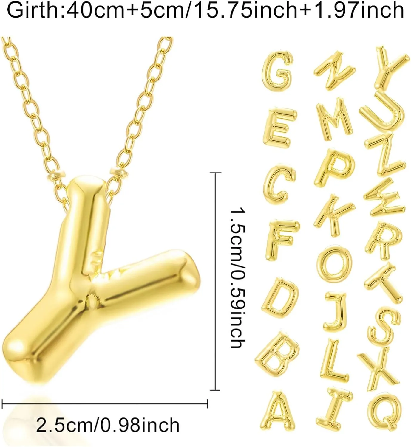 Gold Bubble Necklace for Women, Cute Initial Bubble Letter Necklaces, Dainty Gold Letter Name Necklace Pendant, Trendy Alphabet Chunky Pendant Personalized Womens Jewelry Valentines Gifts