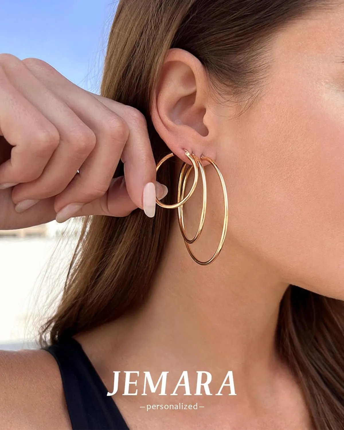 Gold Hoop Earrings for Women Hypoallergenic Stainless Steel Large Thin Gold Hoop Earrings Lightweight Big Hoops Aretes de Acero Inoxidable para Mujer 30/40/50/60MM