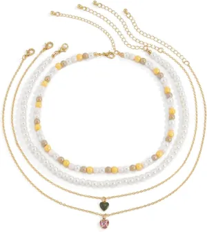 Gold Necklaces for Women,Alloy Chain Necklace Women 4-Layer Chain with Heart Womens Necklaces Gold