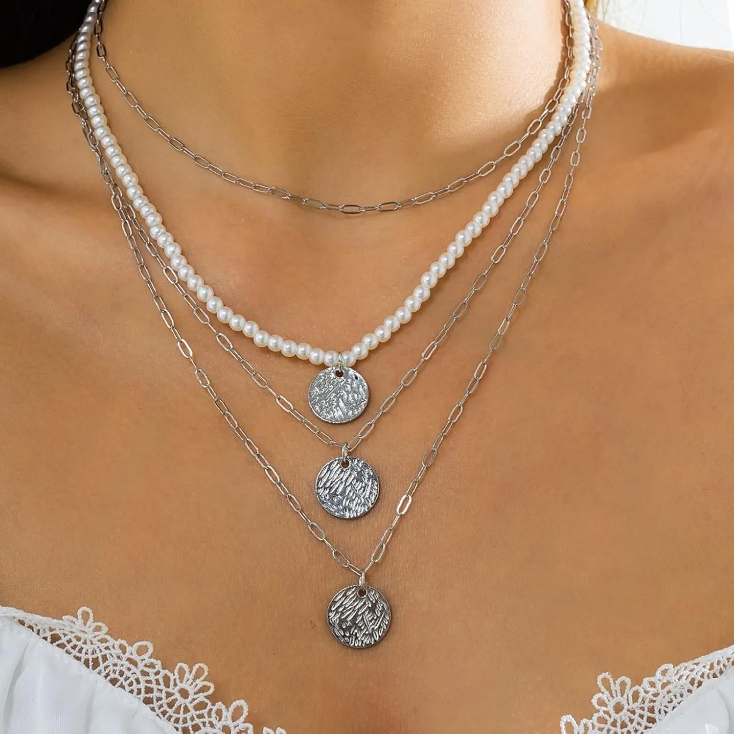 Gold Necklaces,Gold Plated Necklace for Womens 4-Layer Chain with Round Womens Chain Necklaces Gold