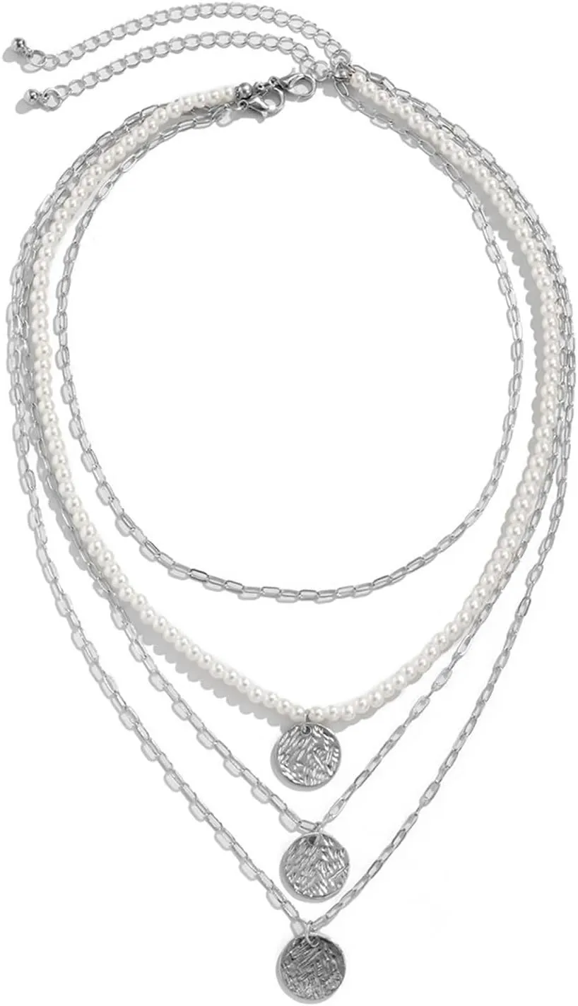 Gold Necklaces,Gold Plated Necklace for Womens 4-Layer Chain with Round Womens Chain Necklaces Gold