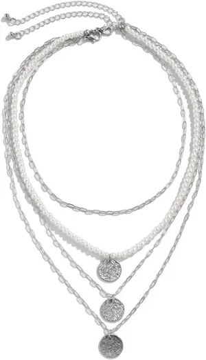 Gold Necklaces,Gold Plated Necklace for Womens 4-Layer Chain with Round Womens Chain Necklaces Gold