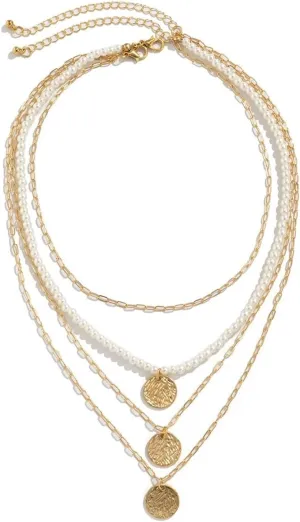 Gold Necklaces,Gold Plated Necklace for Womens 4-Layer Chain with Round Womens Chain Necklaces Gold
