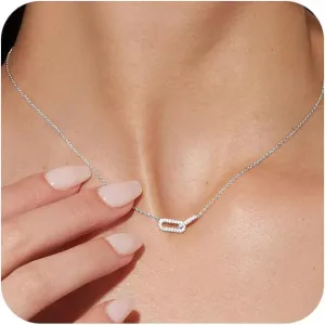 Gold Pendant Necklace for Women, Dainty Diamond Necklaces for Women Simple 14K Gold Plated Paperclip Choker Necklaces Cute Minimalist Open Oval Necklaces Gold Jewelry for Women Gifts