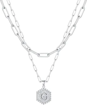 Gold Plated Initial Necklaces for Women,Dainty Paperclip Link Chain Necklace Trendy Layered Stacked Pendant Necklaces