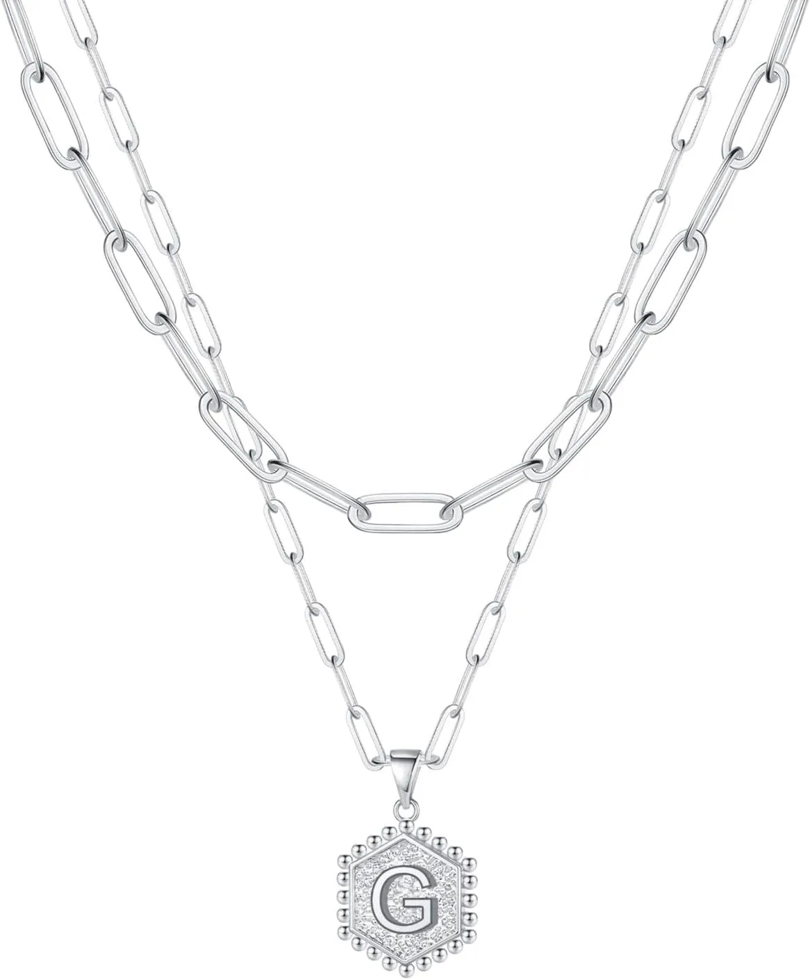 Gold Plated Initial Necklaces for Women,Dainty Paperclip Link Chain Necklace Trendy Layered Stacked Pendant Necklaces