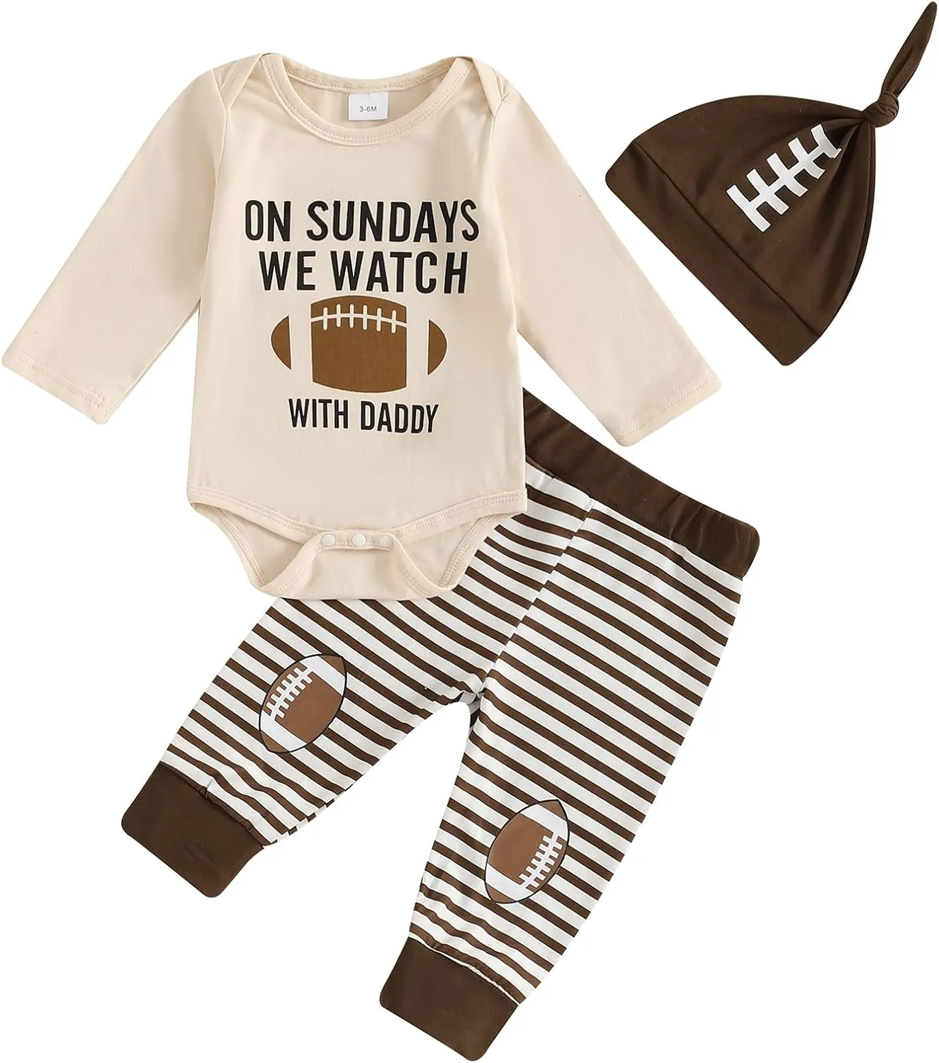 GOOCHEER Newborn Baby Boy Clothes Football Long Sleeve Romper Shirt Tops Pants Fall Winter Outfits Hat Set