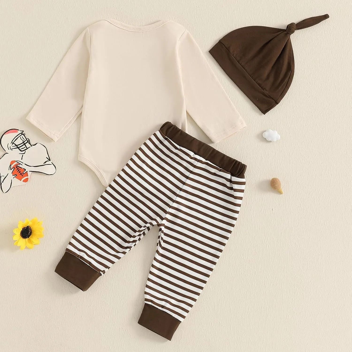 GOOCHEER Newborn Baby Boy Clothes Football Long Sleeve Romper Shirt Tops Pants Fall Winter Outfits Hat Set