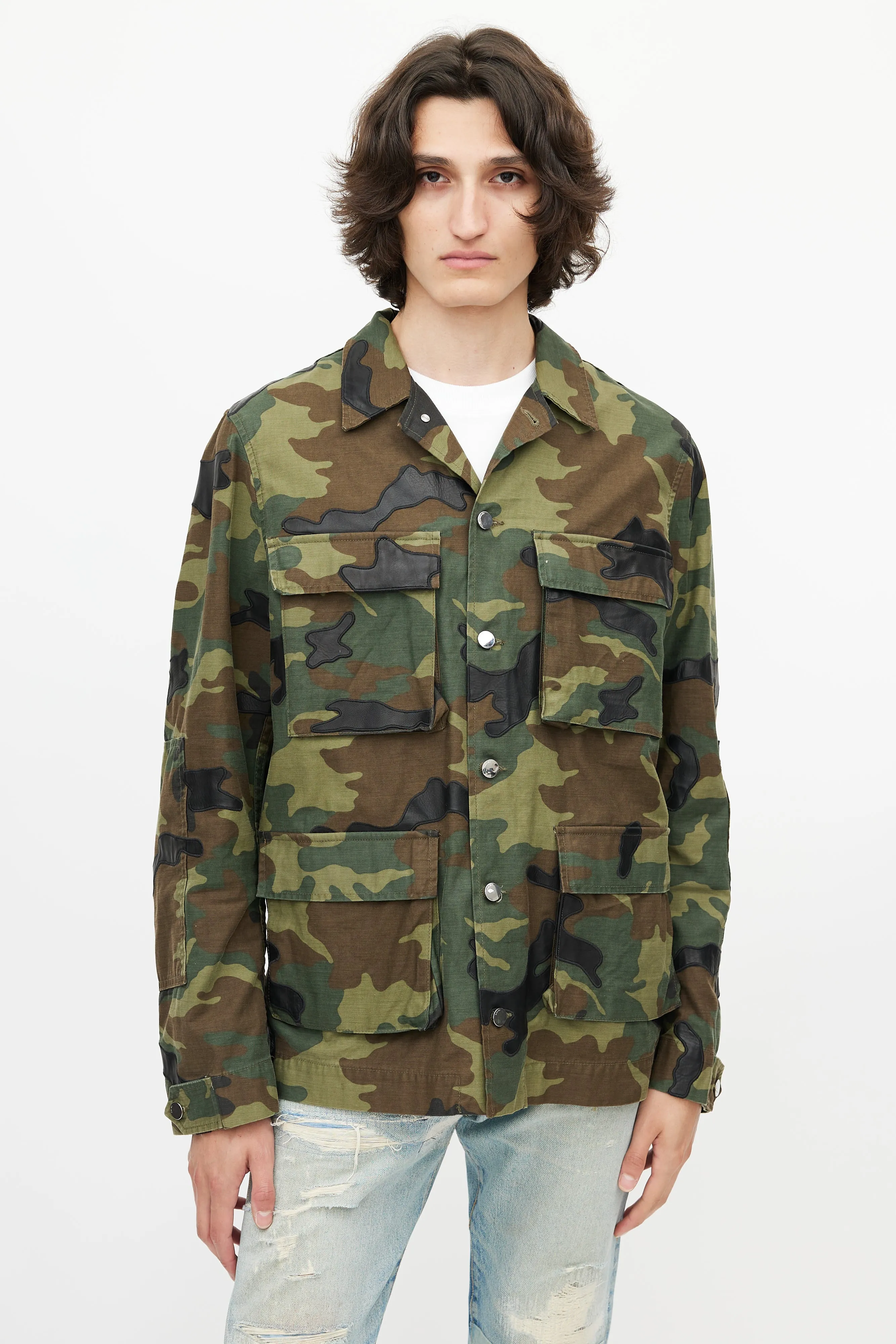 Green & Multicolour Camo Utility Jacket