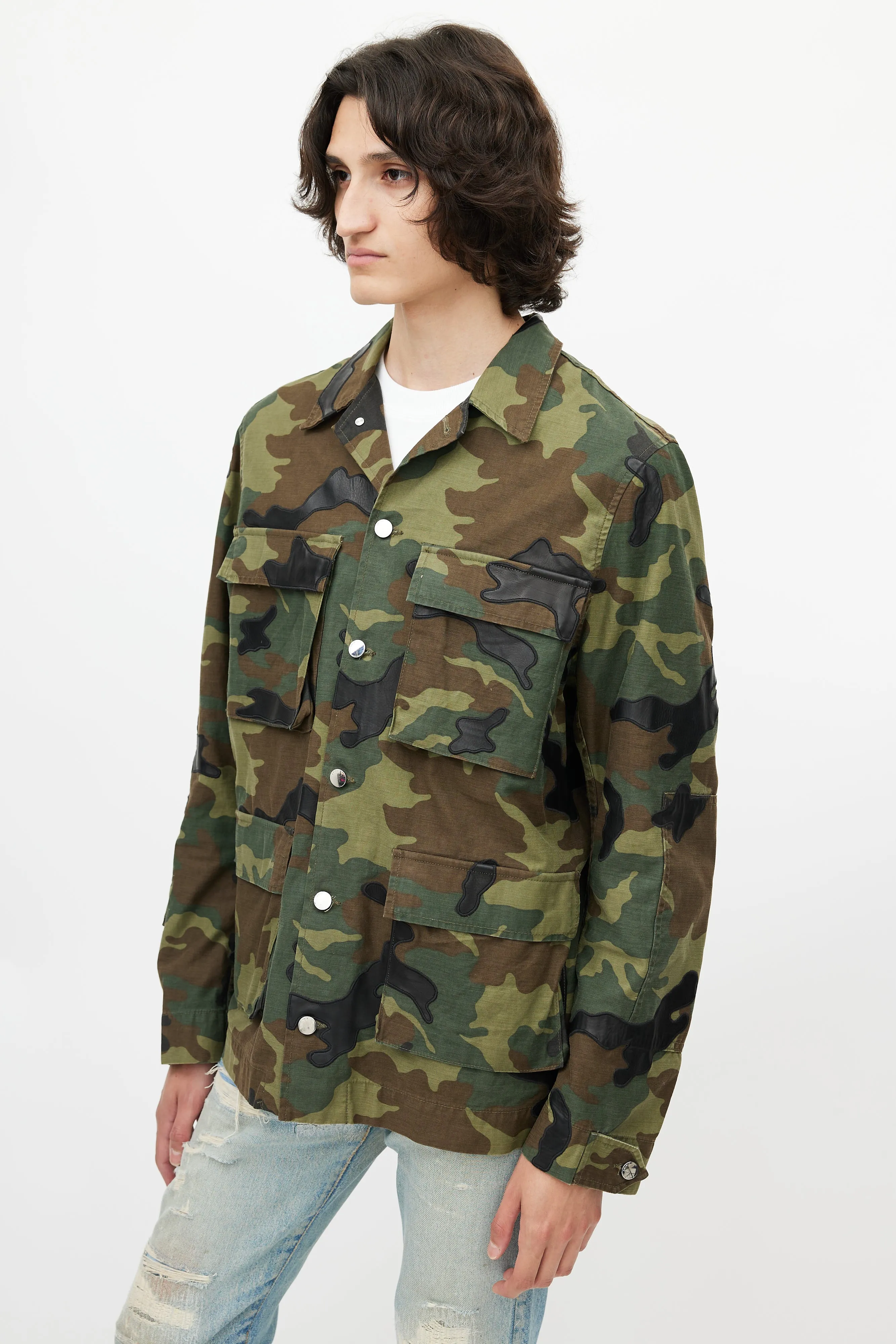 Green & Multicolour Camo Utility Jacket