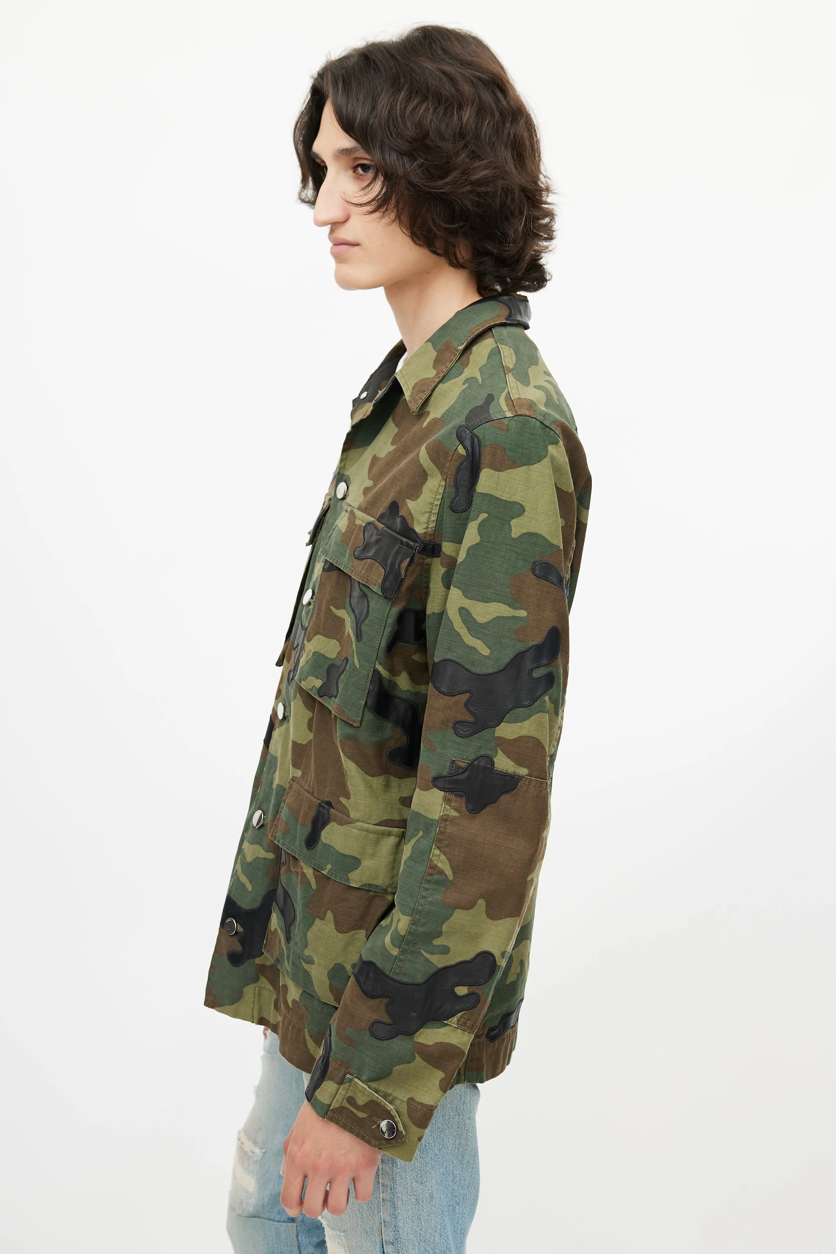 Green & Multicolour Camo Utility Jacket