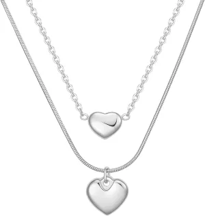 Gualiy Womens Necklace Stainless Steel, Silver/Gold Women Necklaces Double Layered Heart Shape Pendant Necklaces 45CM