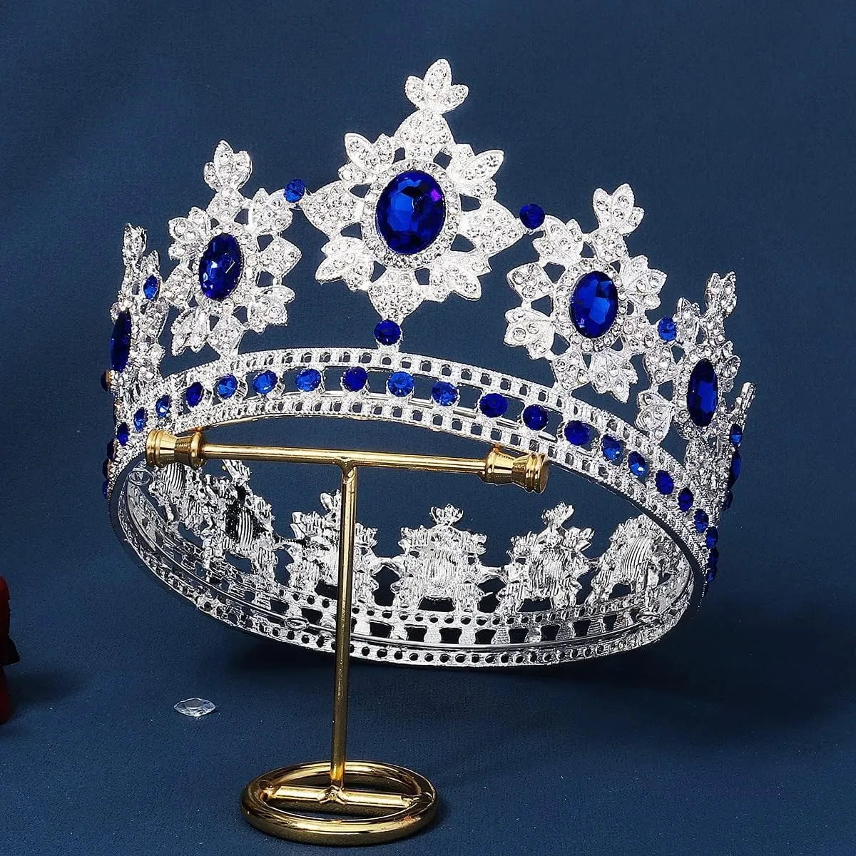 Hair jewelry crown tiaras for women Round Pageant Crown Rhinestone Bucket Crystal Crowns Pageant Tiara Full Crown King Crown By BIEMBI (Color : C10, Size : Tiaras)