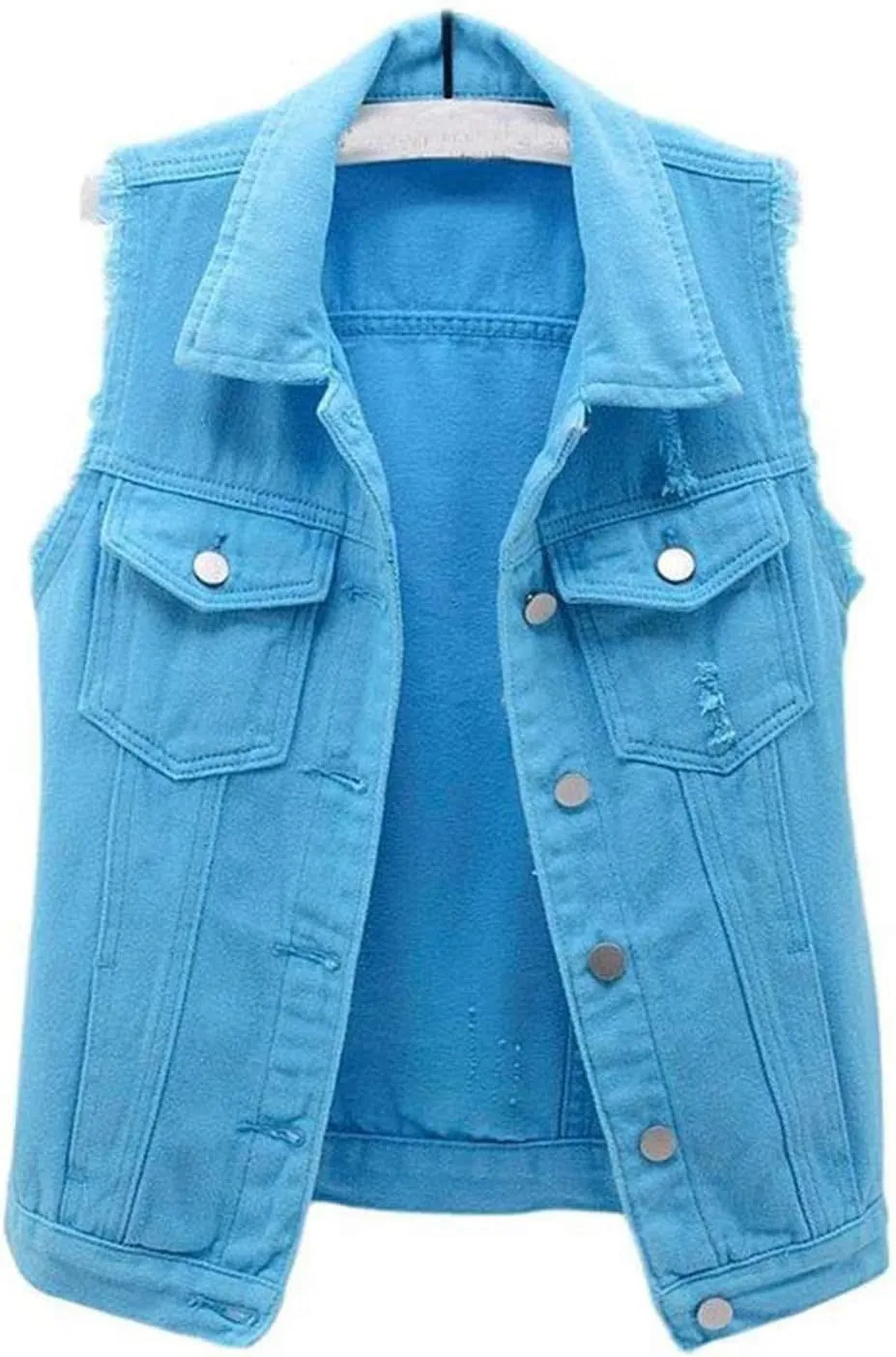 HALITOSS Women's Buttoned Washed Denim Jacket Sleeveless Crop Vest 6 Color