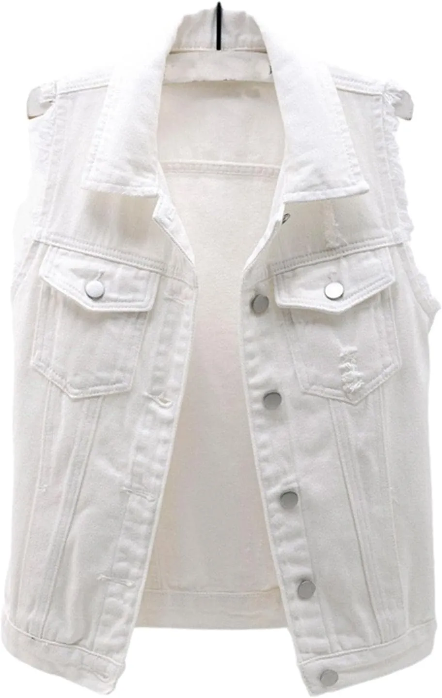 HALITOSS Women's Buttoned Washed Denim Jacket Sleeveless Crop Vest 6 Color