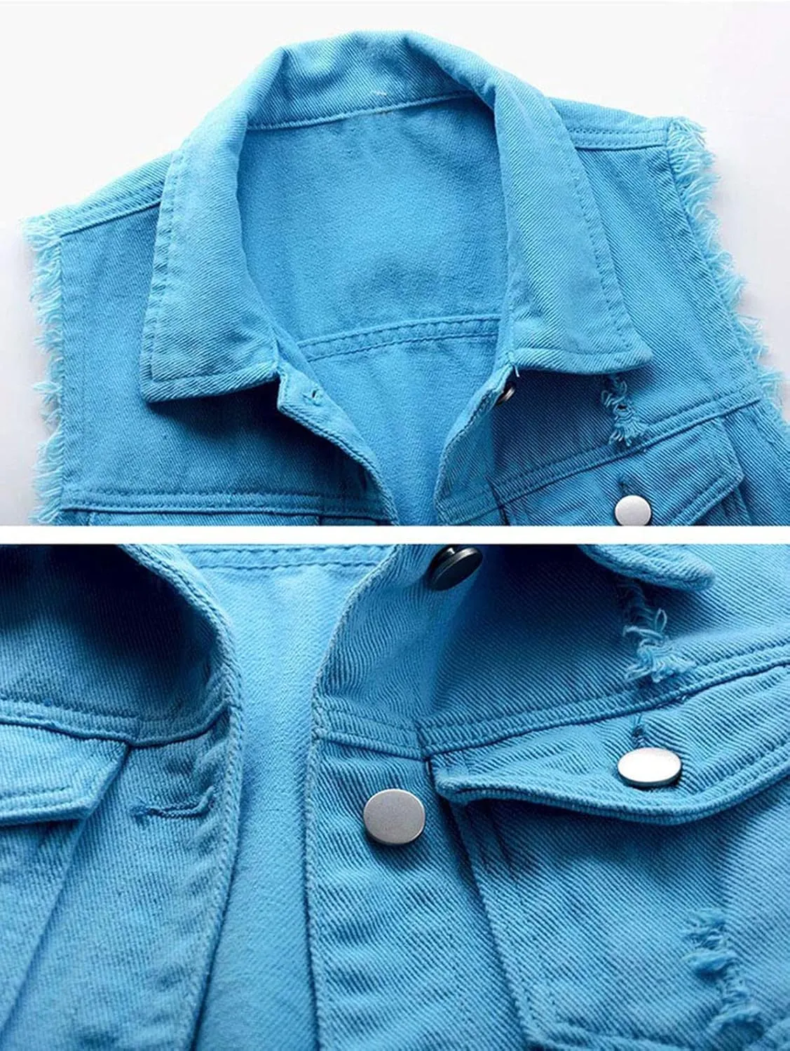HALITOSS Women's Buttoned Washed Denim Jacket Sleeveless Crop Vest 6 Color