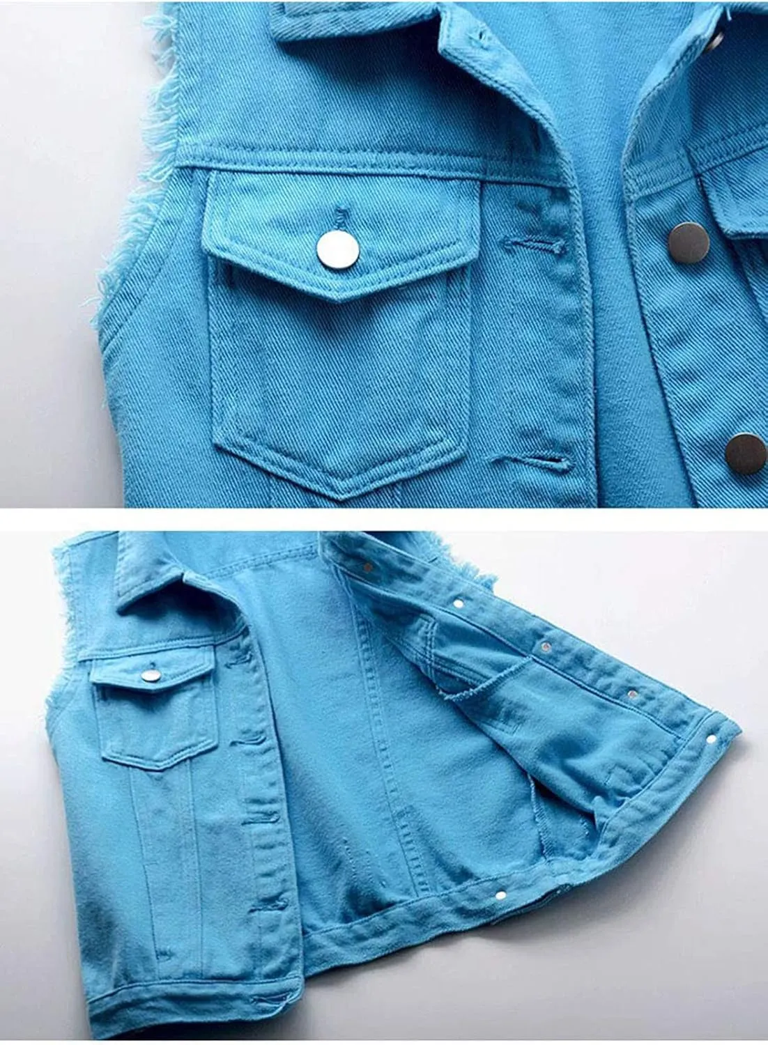 HALITOSS Women's Buttoned Washed Denim Jacket Sleeveless Crop Vest 6 Color