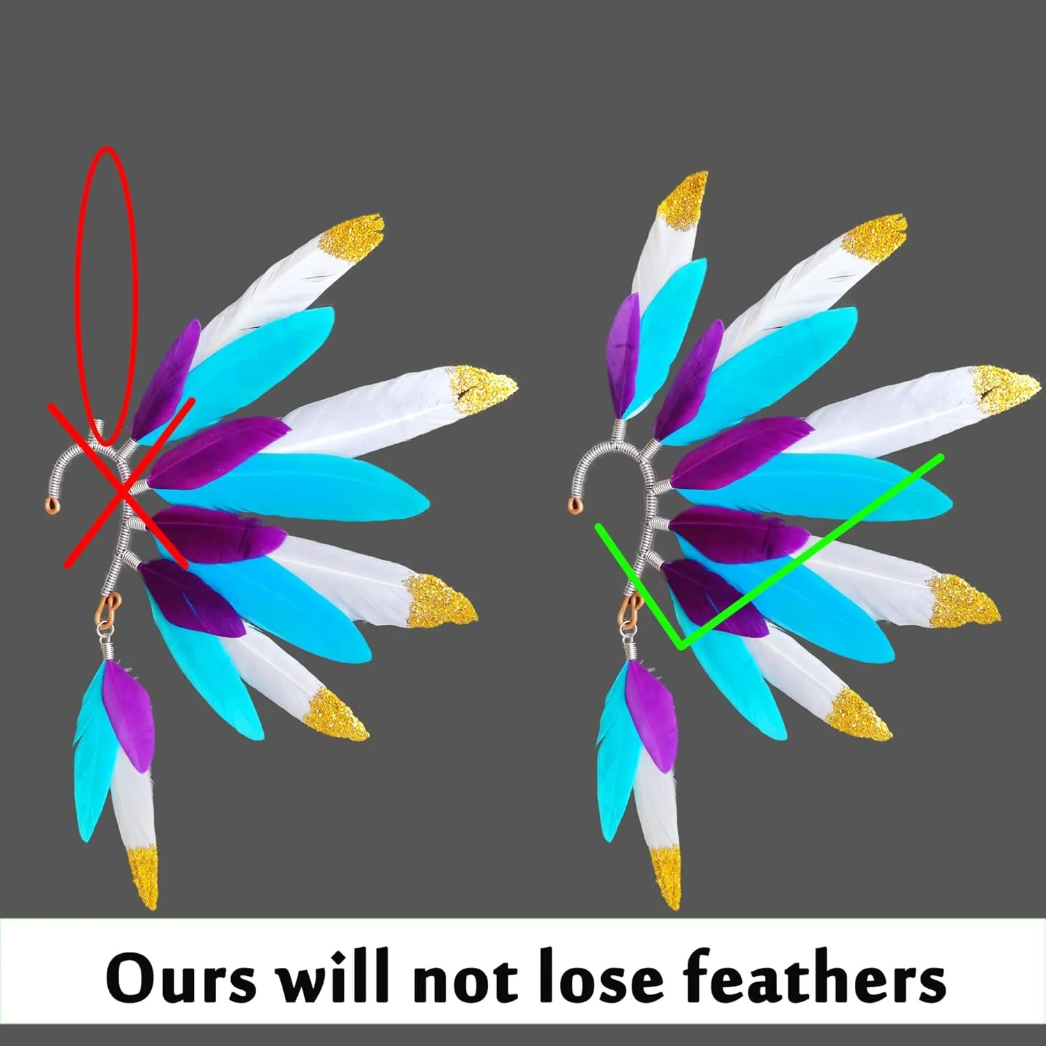 Handmade Bohemian Colorful Goose feather Personalized headdress Ear Cuff,Feather Earrings,Ear Wrap,American Indian style feather ear cuffleft ear
