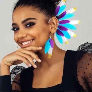 Handmade Bohemian Colorful Goose feather Personalized headdress Ear Cuff,Feather Earrings,Ear Wrap,American Indian style feather ear cuffleft ear