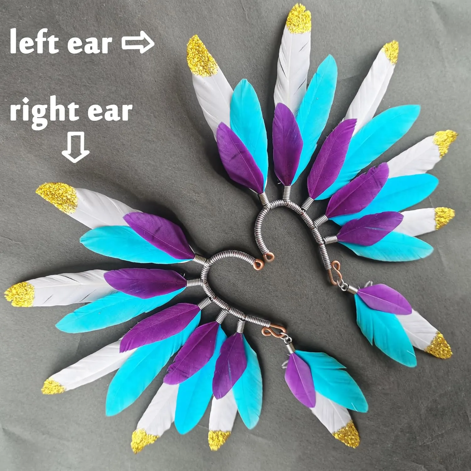 Handmade Bohemian Colorful Goose feather Personalized headdress Ear Cuff,Feather Earrings,Ear Wrap,American Indian style feather ear cuffleft ear