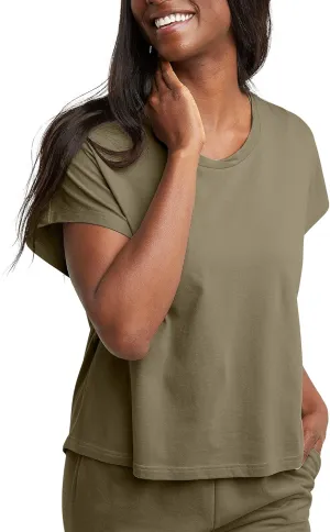 Hanes Women's Originals Twisted Neck T-Shirt, Short-Sleeve Cotton Tee, Boxy Fit