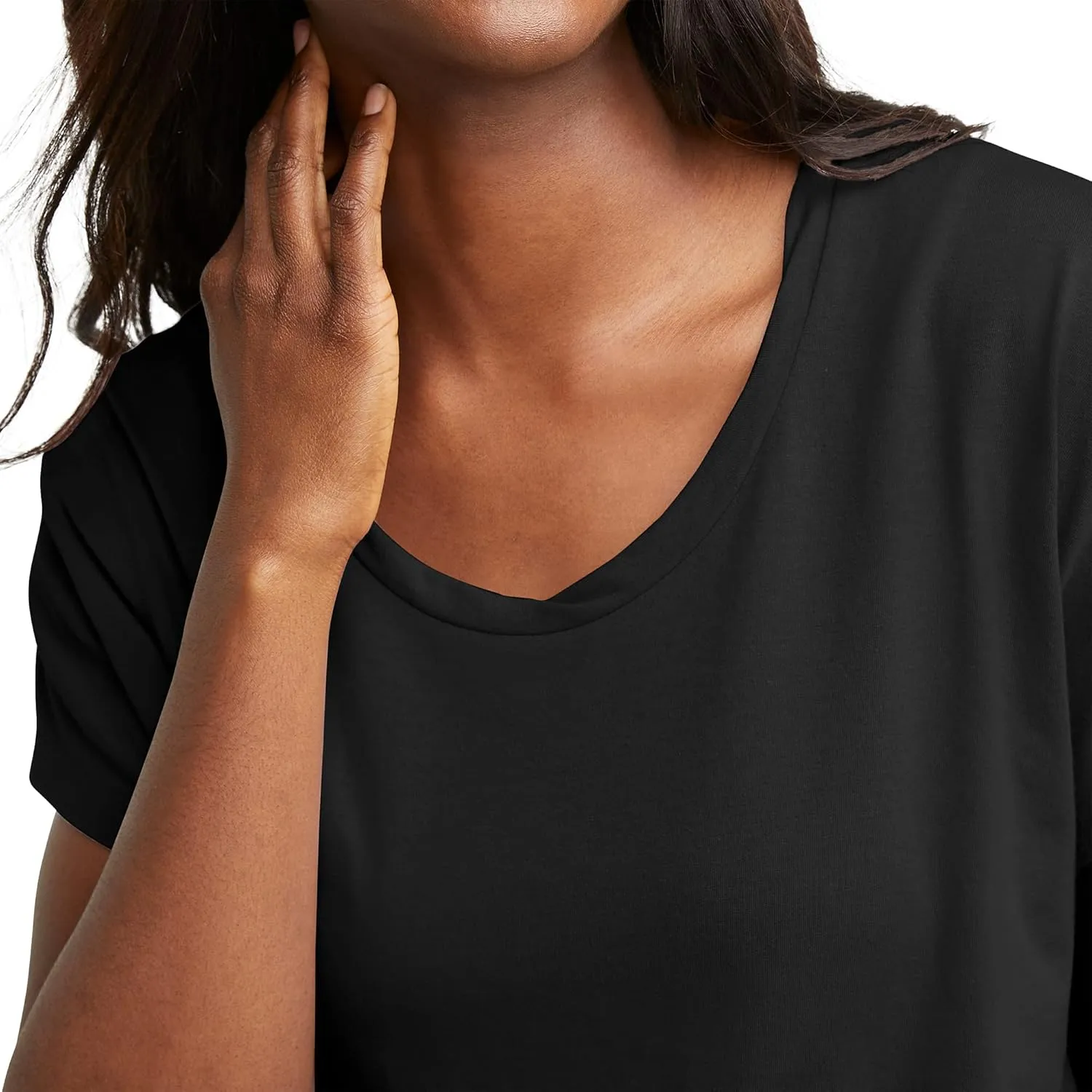 Hanes Women's Originals Twisted Neck T-Shirt, Short-Sleeve Cotton Tee, Boxy Fit