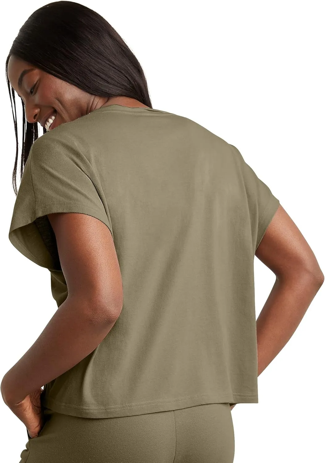 Hanes Women's Originals Twisted Neck T-Shirt, Short-Sleeve Cotton Tee, Boxy Fit