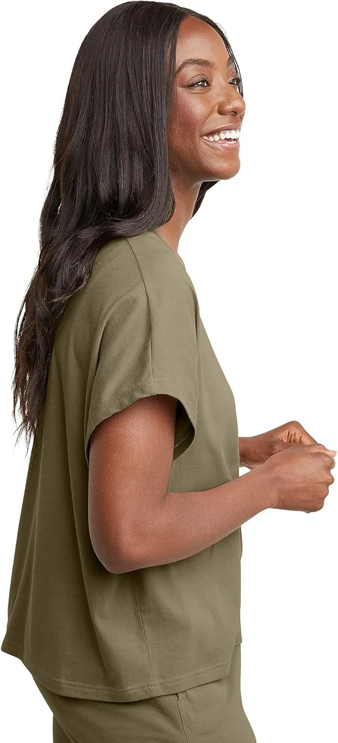 Hanes Women's Originals Twisted Neck T-Shirt, Short-Sleeve Cotton Tee, Boxy Fit
