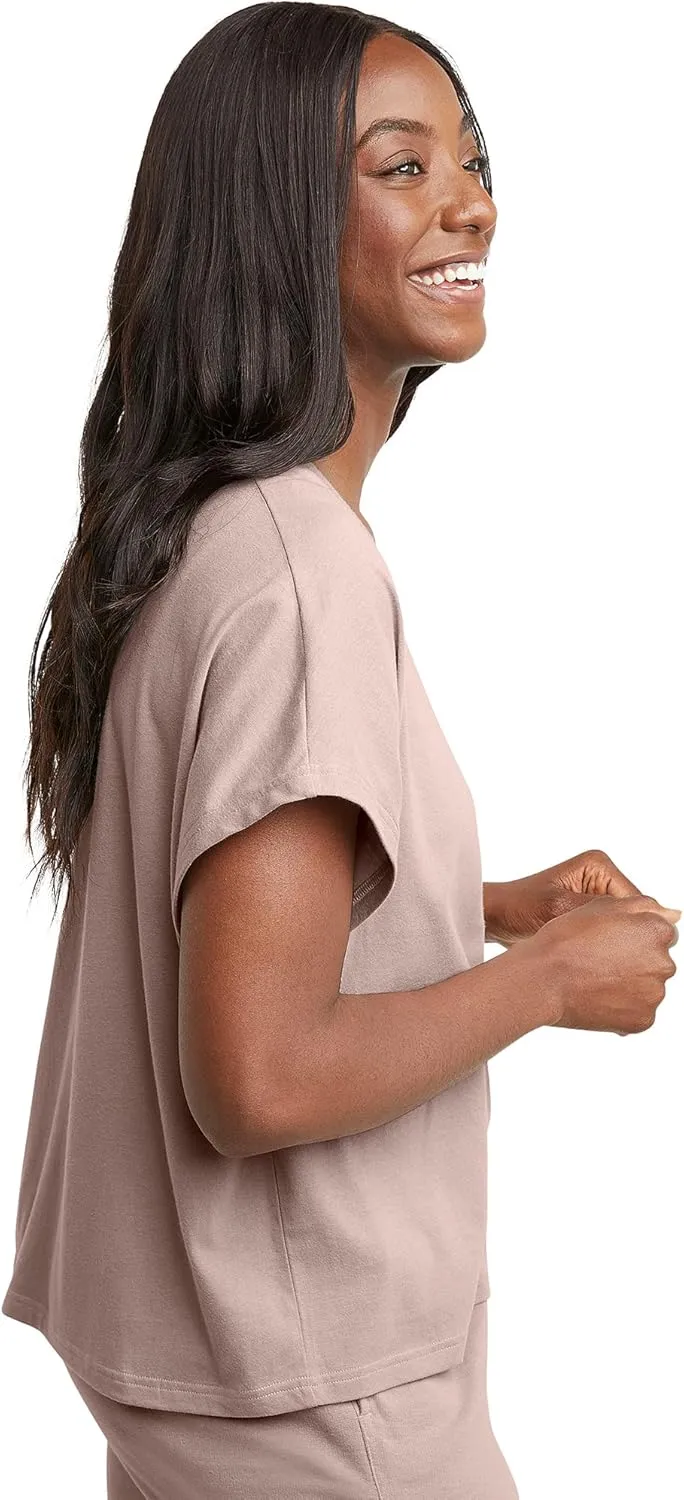 Hanes Women's Originals Twisted Neck T-Shirt, Short-Sleeve Cotton Tee, Boxy Fit