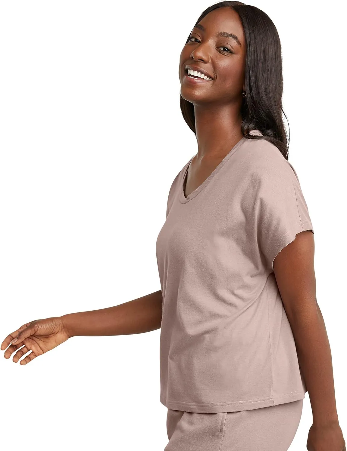 Hanes Women's Originals Twisted Neck T-Shirt, Short-Sleeve Cotton Tee, Boxy Fit