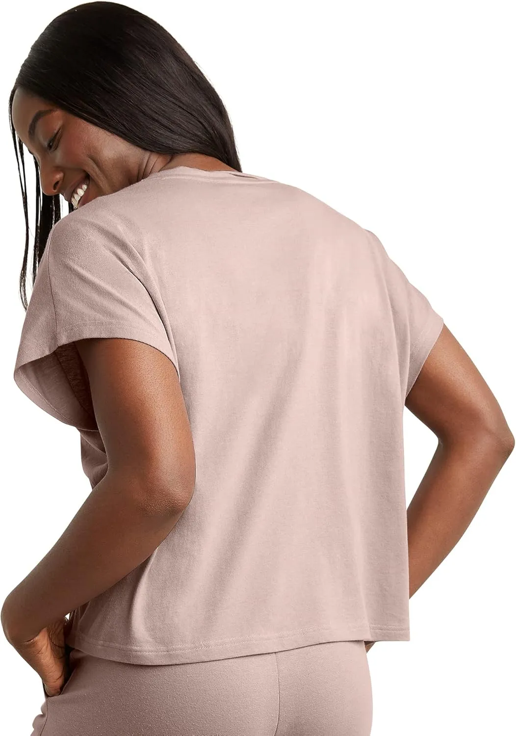 Hanes Women's Originals Twisted Neck T-Shirt, Short-Sleeve Cotton Tee, Boxy Fit