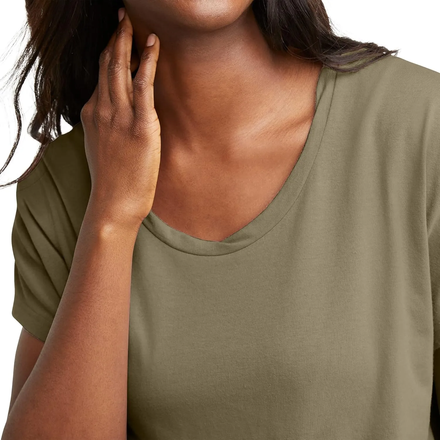 Hanes Women's Originals Twisted Neck T-Shirt, Short-Sleeve Cotton Tee, Boxy Fit