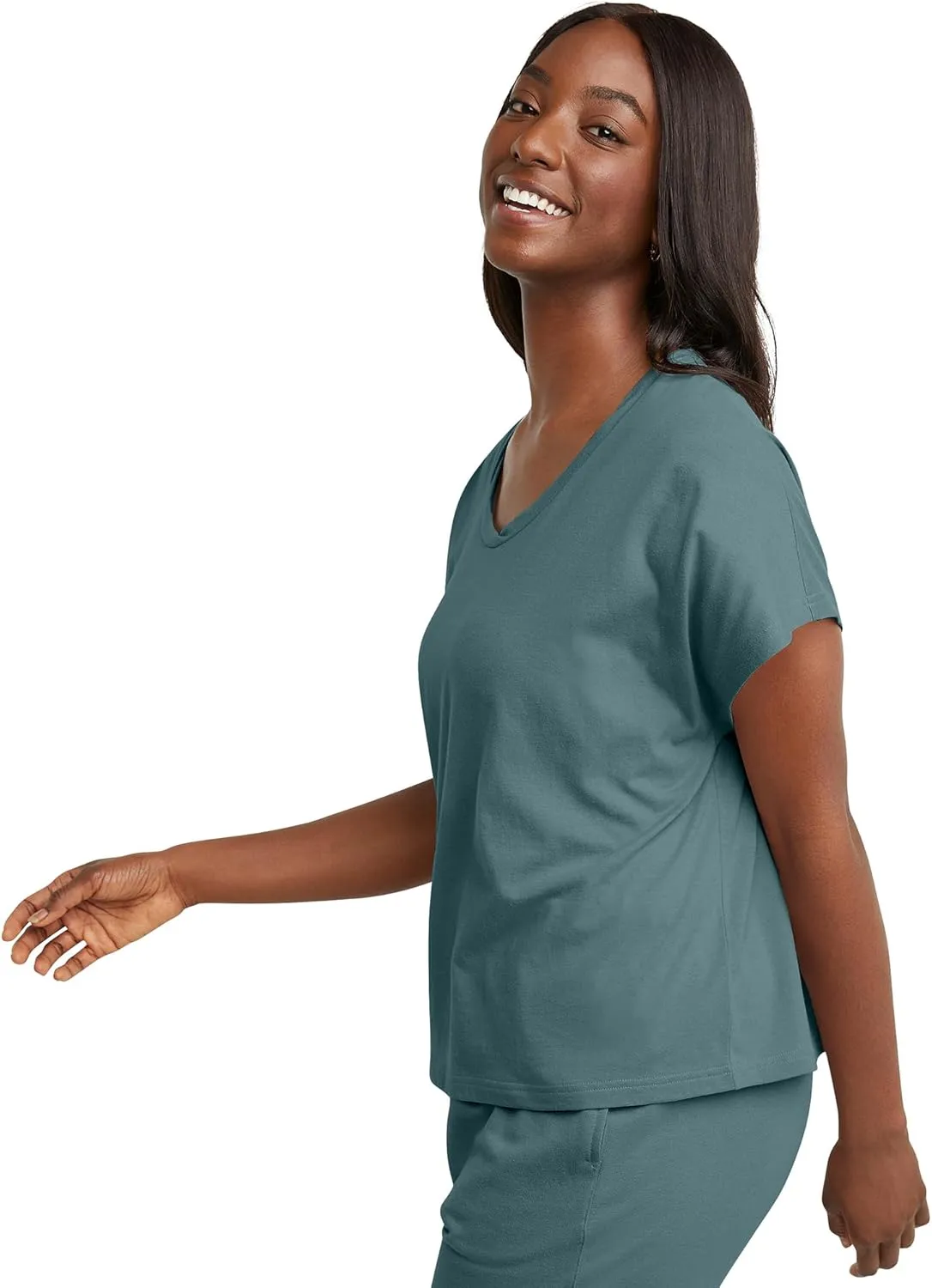 Hanes Women's Originals Twisted Neck T-Shirt, Short-Sleeve Cotton Tee, Boxy Fit