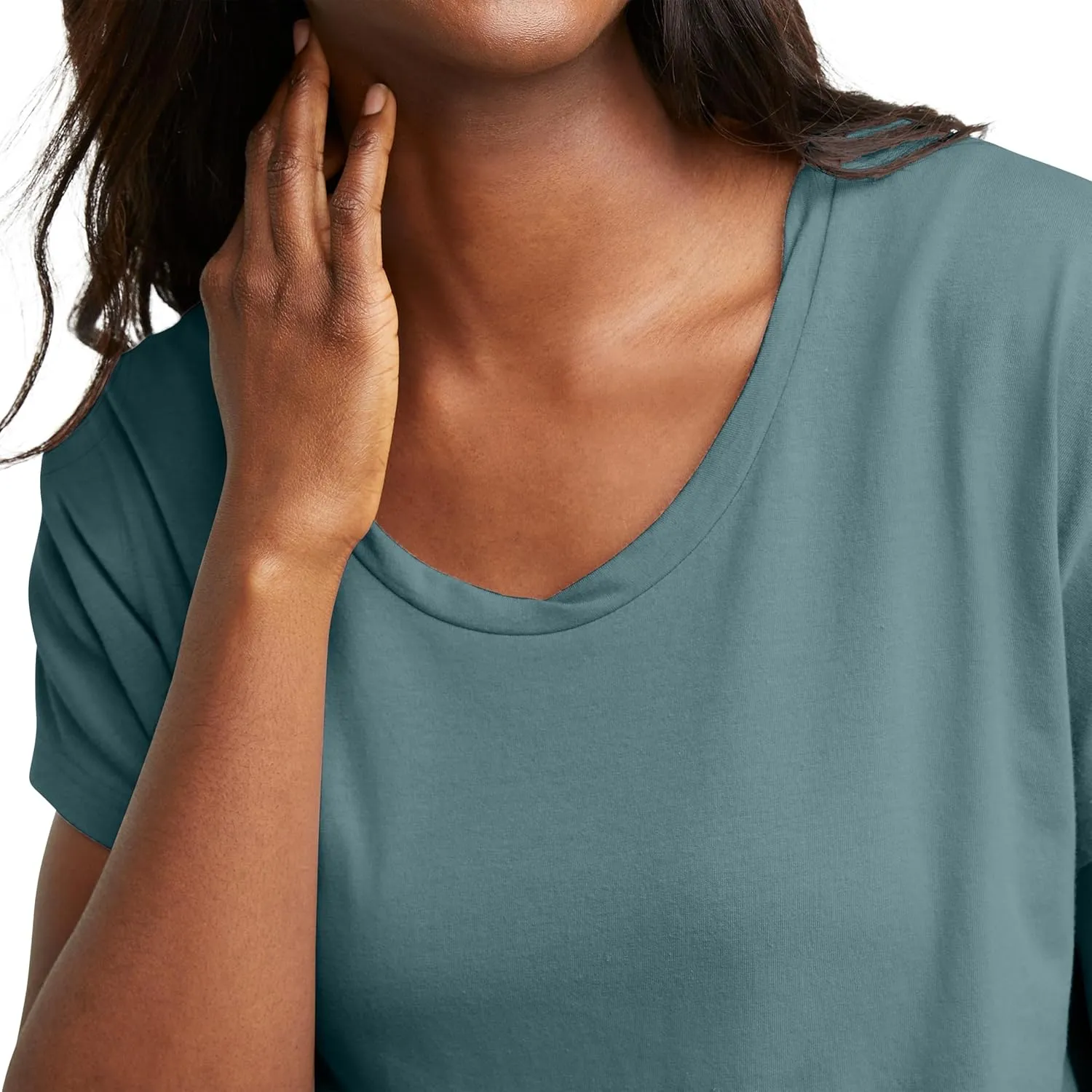 Hanes Women's Originals Twisted Neck T-Shirt, Short-Sleeve Cotton Tee, Boxy Fit